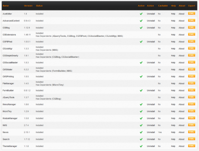 Screen shot of modules